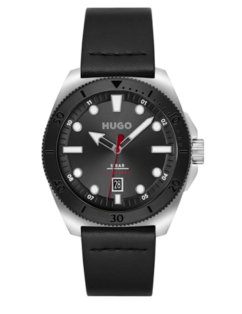 HUGO Visit Casual herreur i stål med læderrem – 1530301