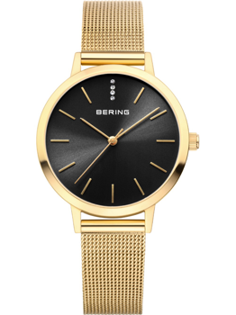 BERING Classic dameur 34 mm i guldmesh med sort skive