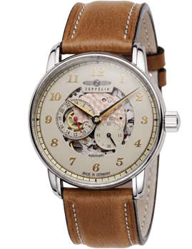 Zeppelin New Captain's Line automatisk herreur 42mm i stål med brun læderrem