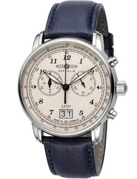Zeppelin Graf Zeppelin kronograf ur i sort læderrem 40 mm